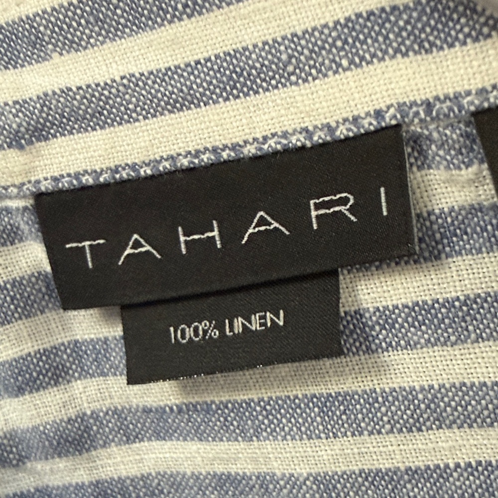 Tahari Striped V-Neck Blouse in Blue and White - Picture 2 of 5